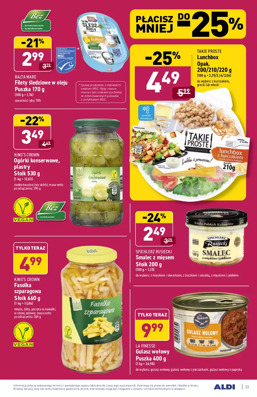 Gazetka promocyjna Aldi - ważna 31.05 do 05.06.2021 - strona 23 - produkty: Balta Mare, Fa, Gulasz wołowy, Kawa, King’s Crown, Kurczak, Ogórki konserwowe, Olej, Owoce, Owoce morza, Piec, Pieczarka, Ryby i owoce morza, Ser, Smalec, Spichlerz Rusiecki, Tera, Warka