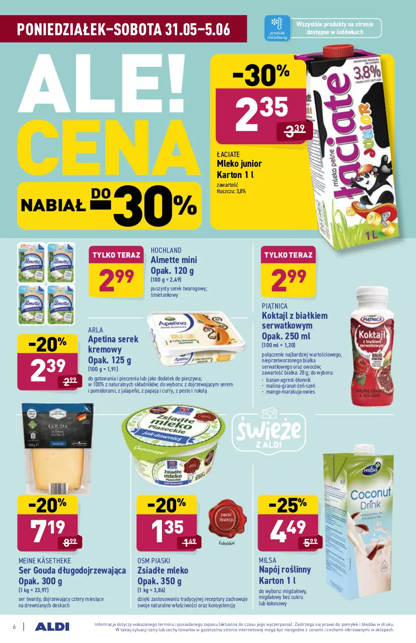 Gazetka promocyjna Aldi - ważna 31.05 do 05.06.2021 - strona 6 - produkty: Almette, Gouda, Gra, Granat, Gres, Hochland, Kokos, Lodówka, Mango, Mleko, Napój, Napój roślinny, Pesto, Piątnica, Piec, Ser, Serek, Serek twarogowy, Tera