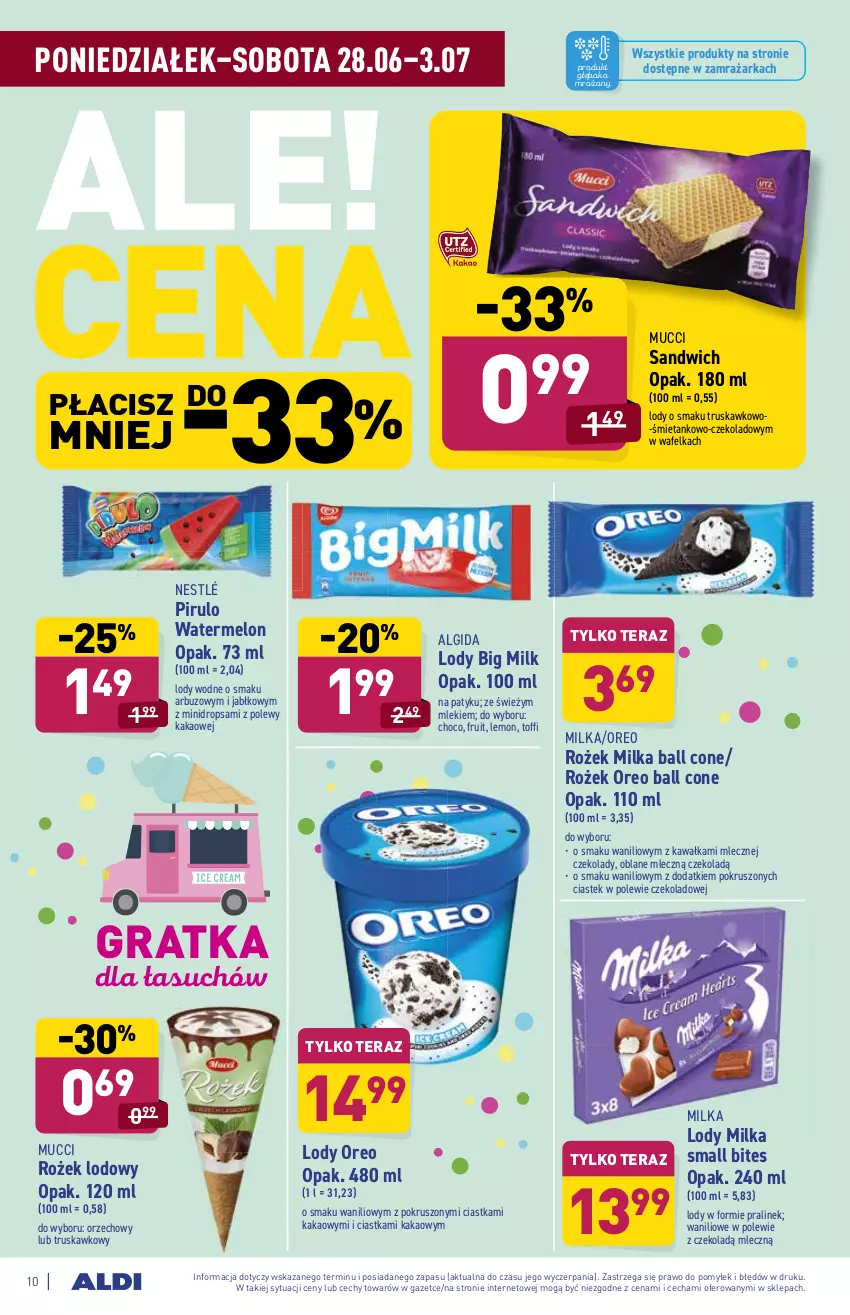 Gazetka promocyjna Aldi - ważna 28.06 do 03.07.2021 - strona 10 - produkty: Algida, Arbuz, Big Milk, Ciastka, Gra, Kakao, Kawa, LG, Lody, Melon, Milka, Nestlé, Oreo, Stek, Tera, Zamrażarka