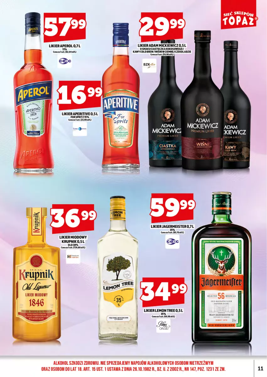 Gazetka promocyjna Topaz - Gazetka - ważna 01.09 do 14.09.2025 - strona 13 - produkty: Acer, Aperol, Ciastka, Jagermeister, Kokos, Krupnik, Likier, Wino