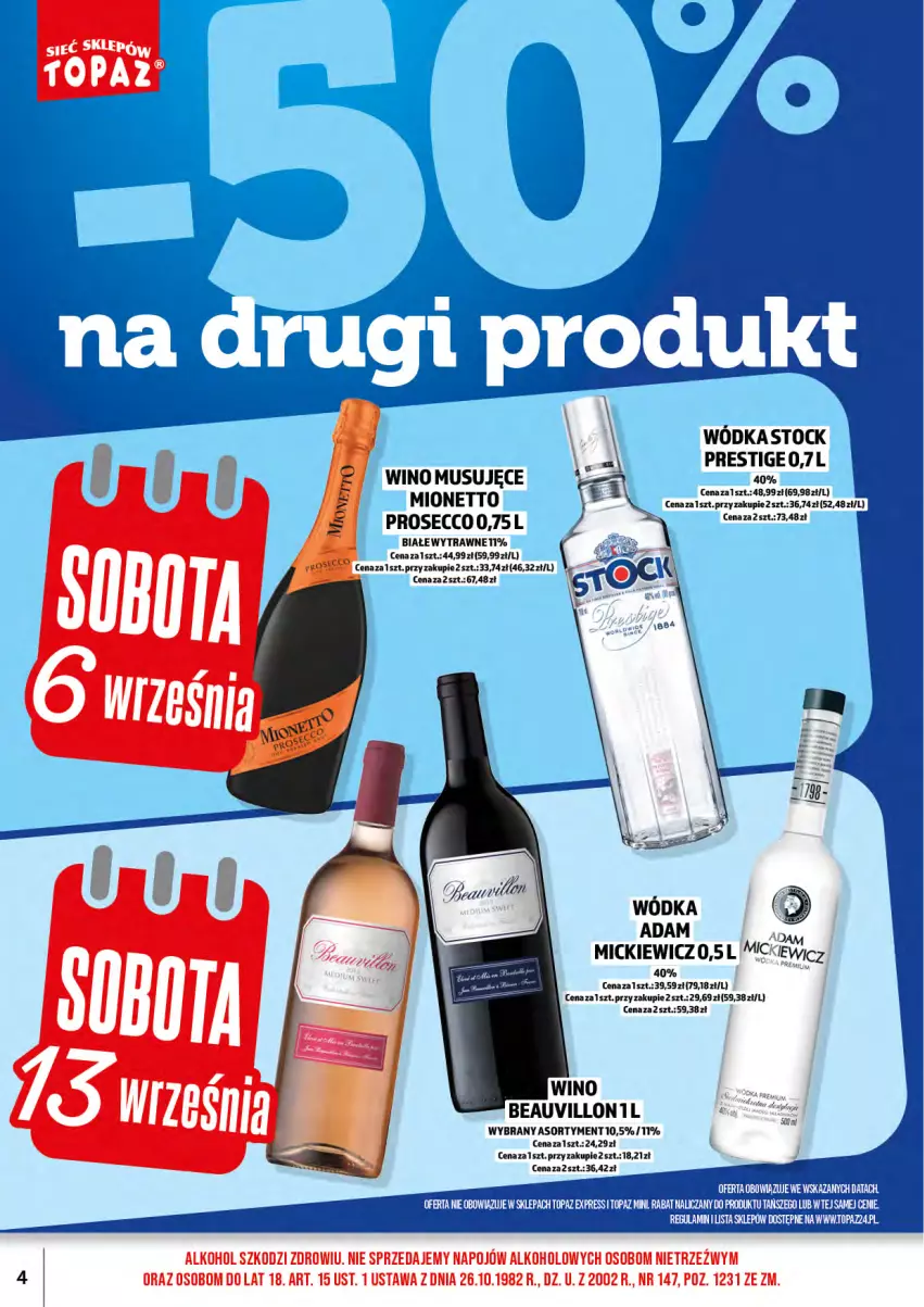 Gazetka promocyjna Topaz - Gazetka - ważna 01.09 do 14.09.2025 - strona 6 - produkty: Mionetto, Mus, Prosecco, Stock, Top, Wino, Wódka