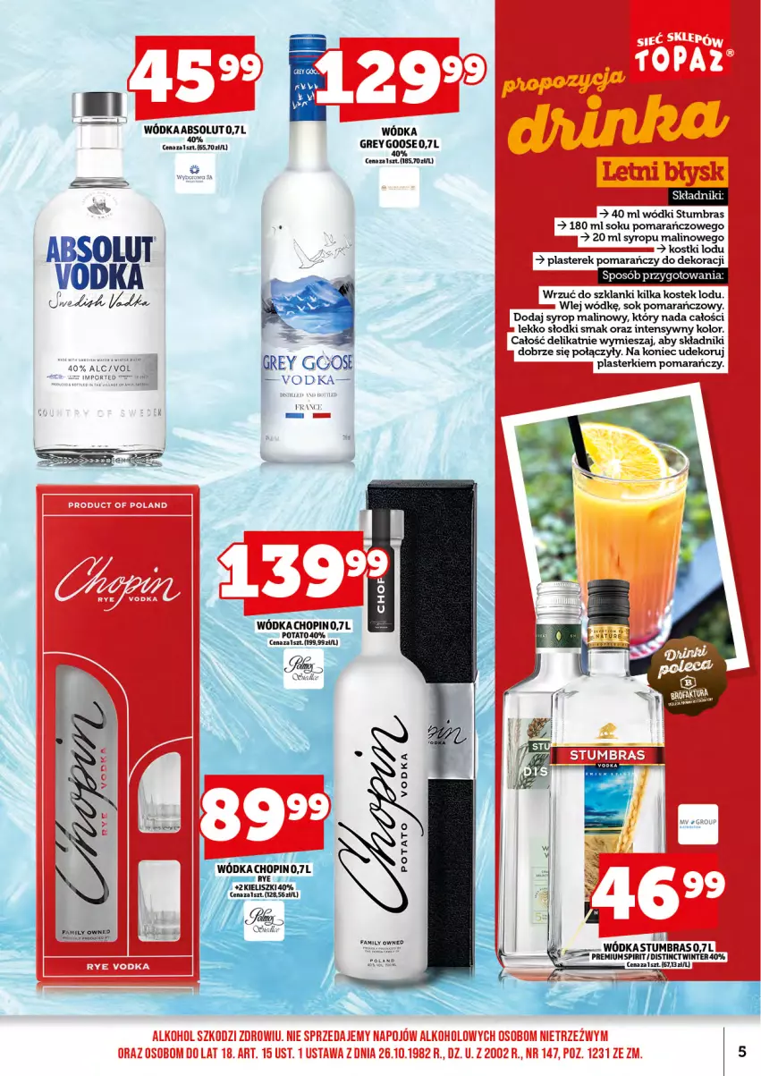 Gazetka promocyjna Topaz - Gazetka - ważna 01.09 do 14.09.2025 - strona 7 - produkty: Absolut, Fa, Lanki, Plasterki, Sok, Sok pomarańczowy, Stek, Syrop, Wódka