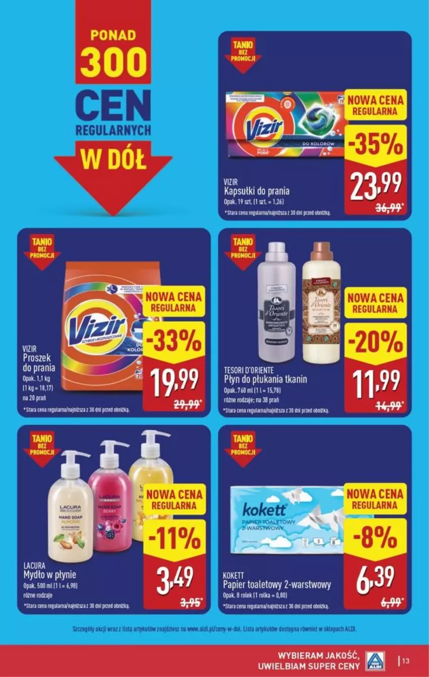 Gazetka promocyjna Aldi - Pełna oferta - ważna 26.10 do 31.10.2026 - strona 13 - produkty: Gala, Kapsułki do prania, LANA, Mydło, Mydło w płynie, Papier, Papier toaletowy, Płyn do płukania, Vizir