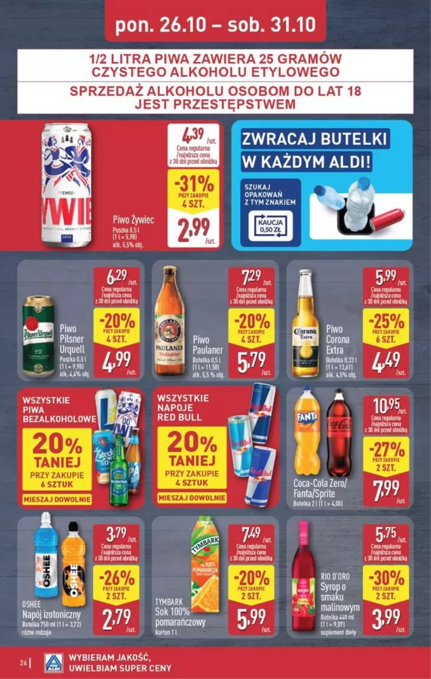 Gazetka promocyjna Aldi - Pełna oferta - ważna 26.10 do 31.10.2026 - strona 26 - produkty: Coca-Cola, Fa, Gra, LG, Napój, Napój izotoniczny, Oshee, Piwa, Piwo