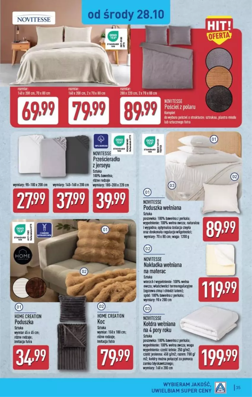 Gazetka promocyjna Aldi - Pełna oferta - ważna 26.10 do 31.10.2026 - strona 35 - produkty: Fa, Koc, Kołdra, LG, Materac, Nakładka wełniana na materac, Poduszka, Por, Poszewka, Prześcieradło, Tera, Waga, Wełna