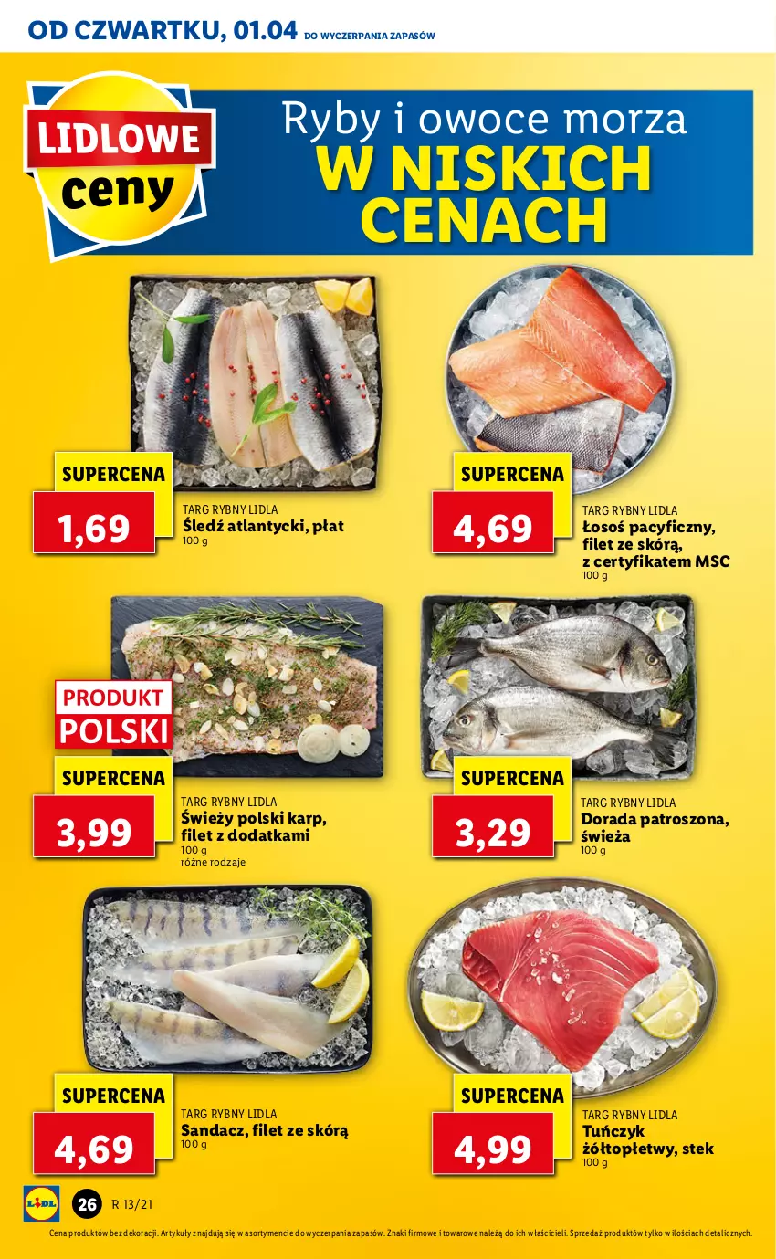 Gazetka promocyjna Lidl - GAZETKA - ważna 01.04 do 03.04.2021 - strona 26 - produkty: Karp, Owoce, Owoce morza, Ryby i owoce morza, Sandacz, Stek, Top, Tuńczyk