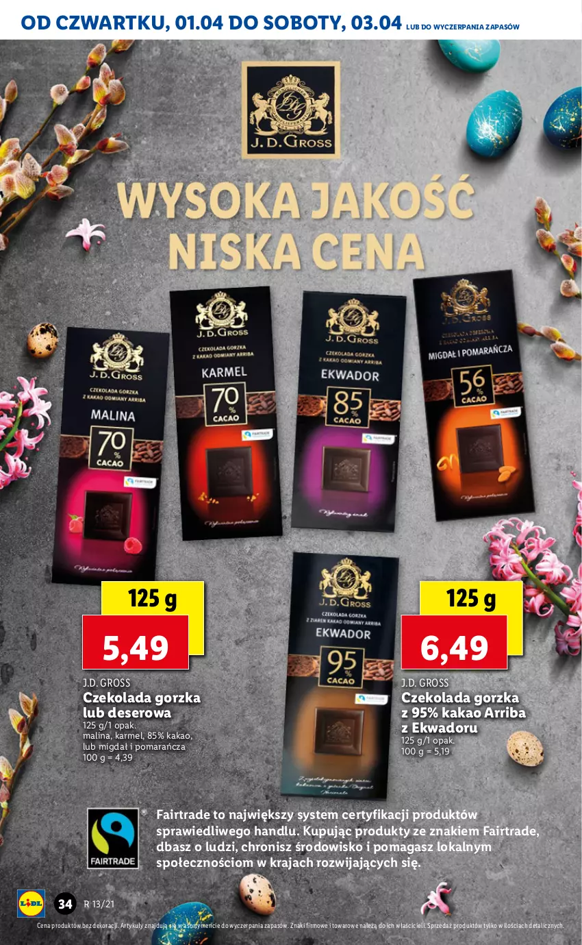 Gazetka promocyjna Lidl - GAZETKA - ważna 01.04 do 03.04.2021 - strona 34 - produkty: Czekolada, Czekolada gorzka, Deser, Fa, Kakao, Ser