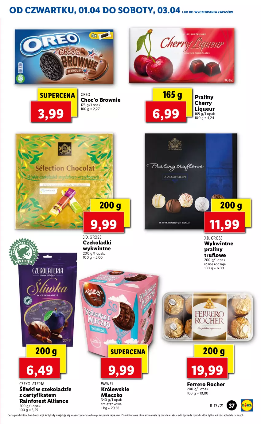 Gazetka promocyjna Lidl - GAZETKA - ważna 01.04 do 03.04.2021 - strona 37 - produkty: Brownie, Ferrero, Ferrero Rocher, Królewski, Królewskie Mleczko, Mleczko, Oreo, Praliny, Wawel