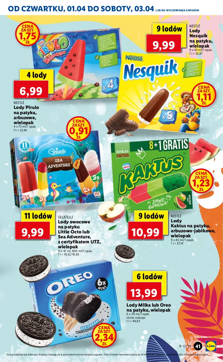 Gazetka promocyjna Lidl - GAZETKA - ważna 01.04 do 03.04.2021 - strona 41 - produkty: Arbuz, Kaktus, Lody, Milka, Nesquik, Nestlé, Oreo