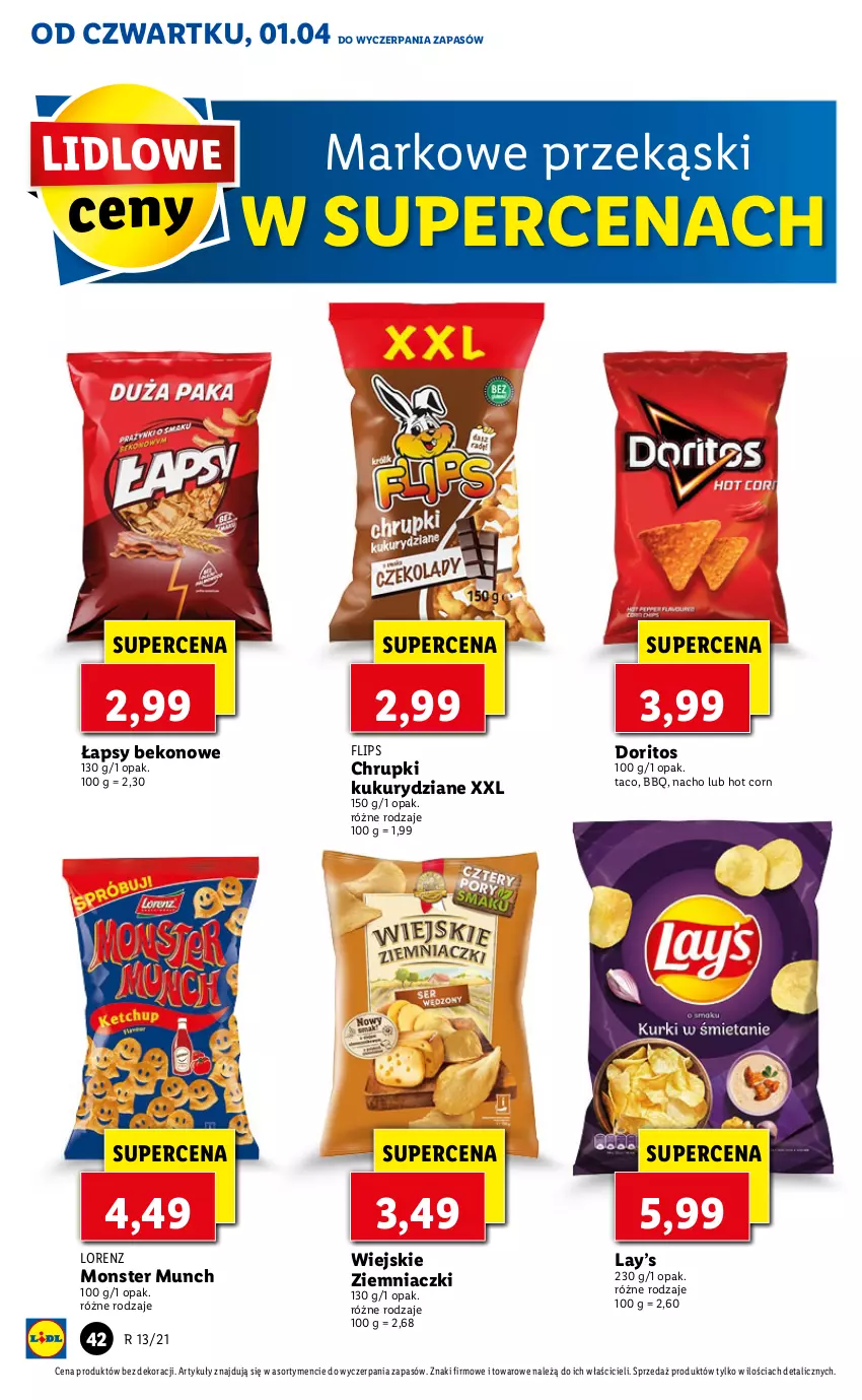 Gazetka promocyjna Lidl - GAZETKA - ważna 01.04 do 03.04.2021 - strona 42 - produkty: Beko, Chrupki, Lay’s, Lorenz, Monster Munch