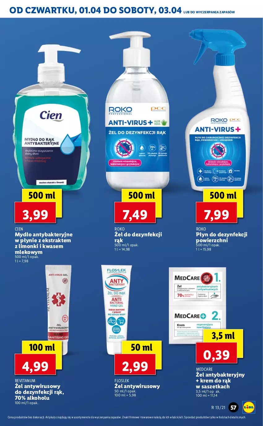 Gazetka promocyjna Lidl - GAZETKA - ważna 01.04 do 03.04.2021 - strona 57 - produkty: Krem do rąk, Mleko, Mydło, Płyn do dezynfekcji powierzchni