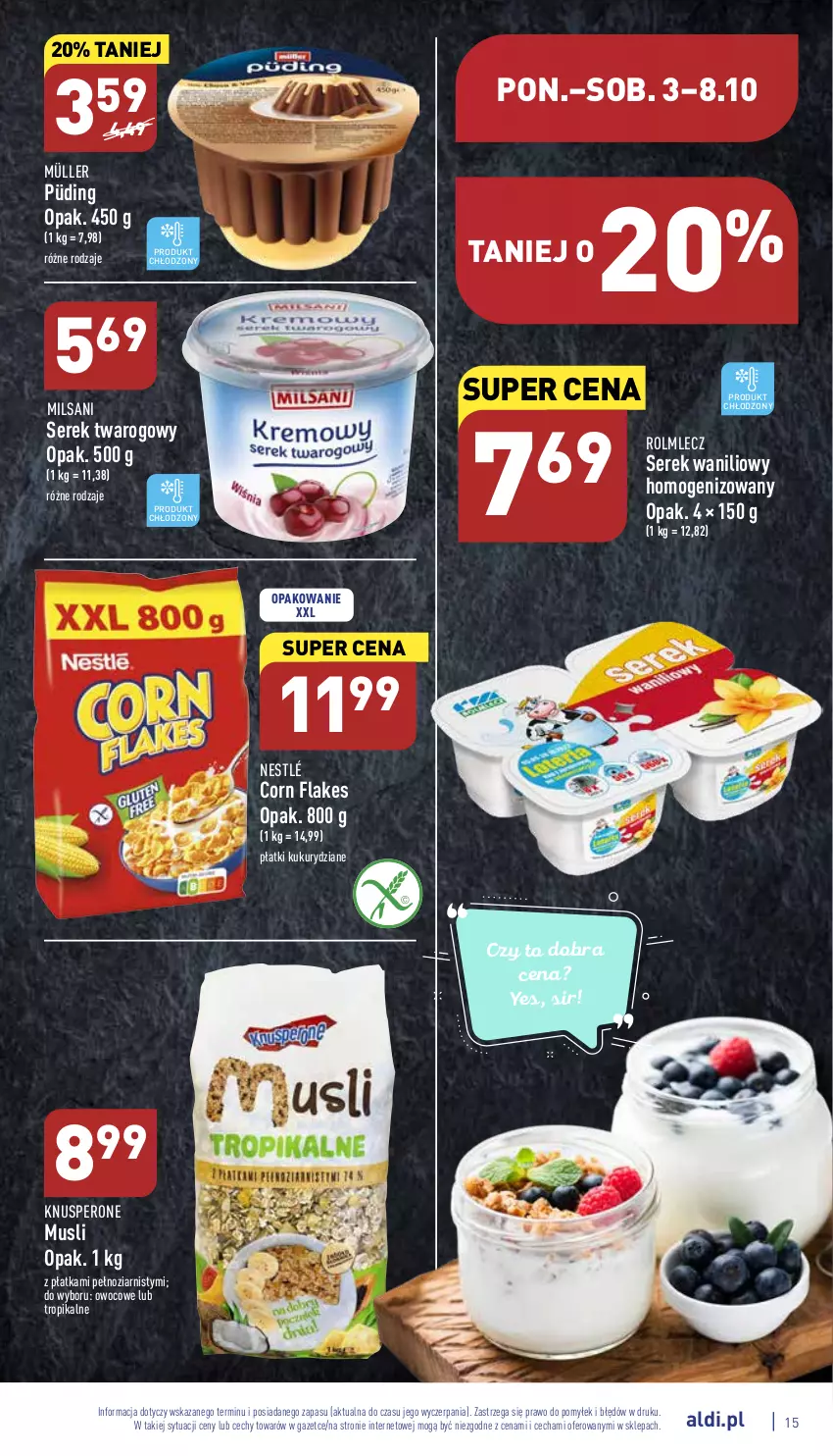 Gazetka promocyjna Aldi - Pełny katalog - ważna 03.10 do 08.10.2022 - strona 15 - produkty: Corn flakes, Müller, Mus, Nestlé, Rolmlecz, Ser, Serek, Serek twarogowy