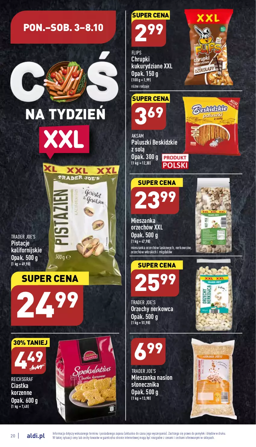 Gazetka promocyjna Aldi - Pełny katalog - ważna 03.10 do 08.10.2022 - strona 20 - produkty: Aksam, Beskidzki, Chrupki, Ciastka, Gra, Pistacje, Reichsgraf