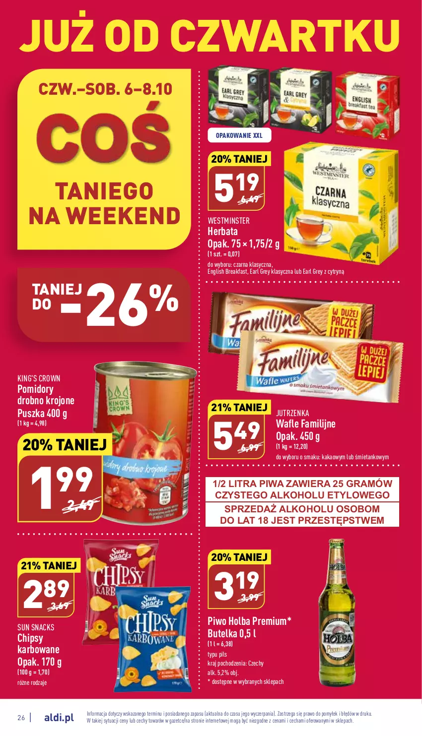 Gazetka promocyjna Aldi - Pełny katalog - ważna 03.10 do 08.10.2022 - strona 26 - produkty: Chipsy, Earl Grey, Fa, Gra, Herbata, Jutrzenka, Kakao, Piwa, Piwo, Pomidory, Wafle