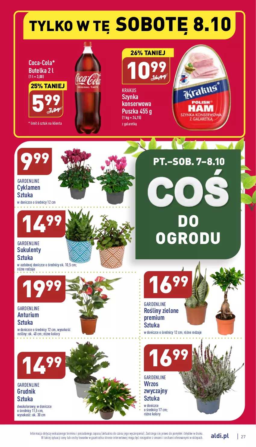 Gazetka promocyjna Aldi - Pełny katalog - ważna 03.10 do 08.10.2022 - strona 27 - produkty: Coca-Cola, Cyklamen, Gala, Krakus, Ser, Sok, Sukulent, Szynka, Szynka konserwowa