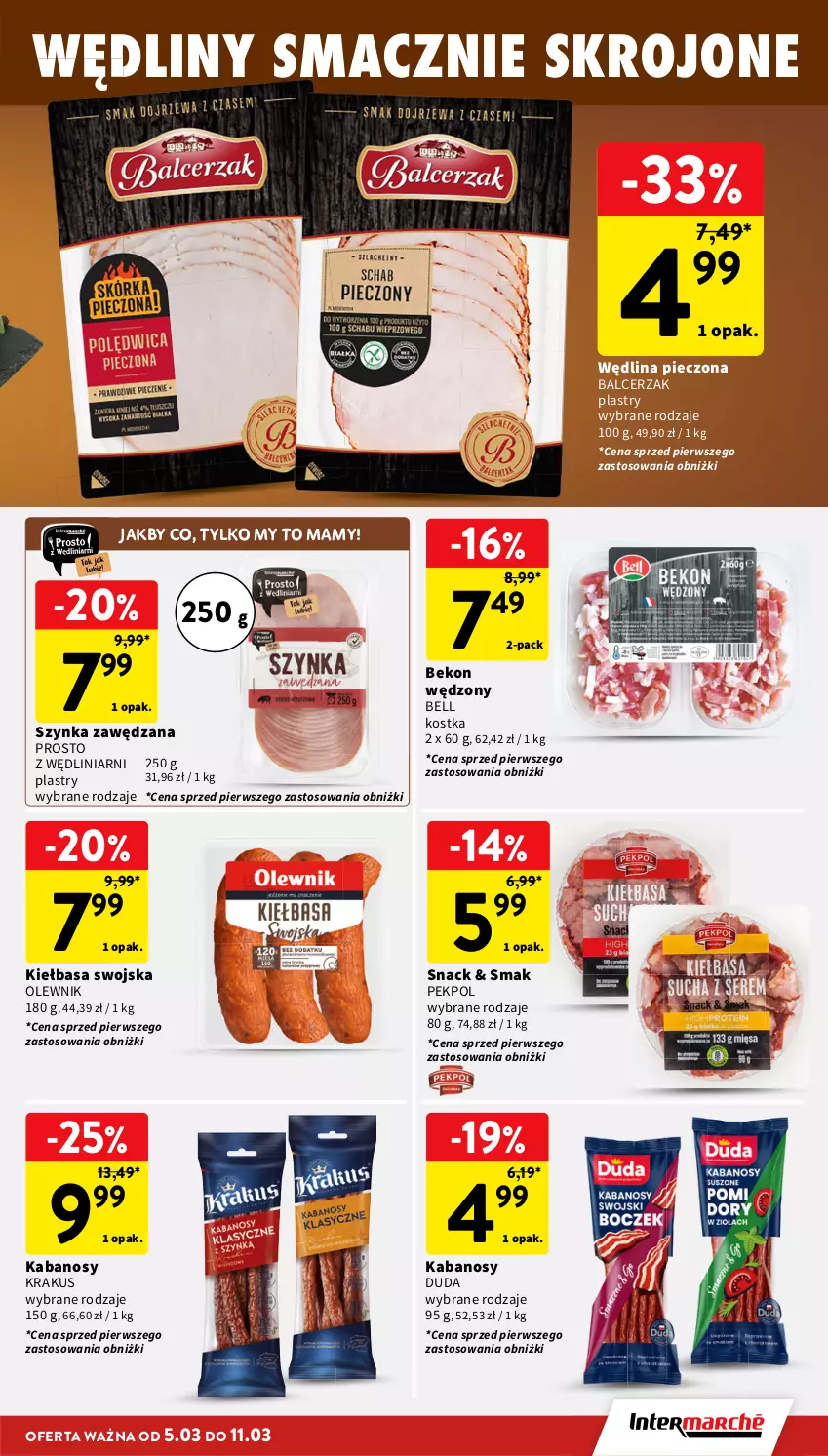 Gazetka promocyjna Intermarche - Gazetka promocyjna - ważna 05.03 do 11.03.2026 - strona 15 - produkty: Beko, Bell, Duda, Kabanos, Kiełbasa, Krakus, Olewnik, Pekpol, Piec, Szynka, Wędlina