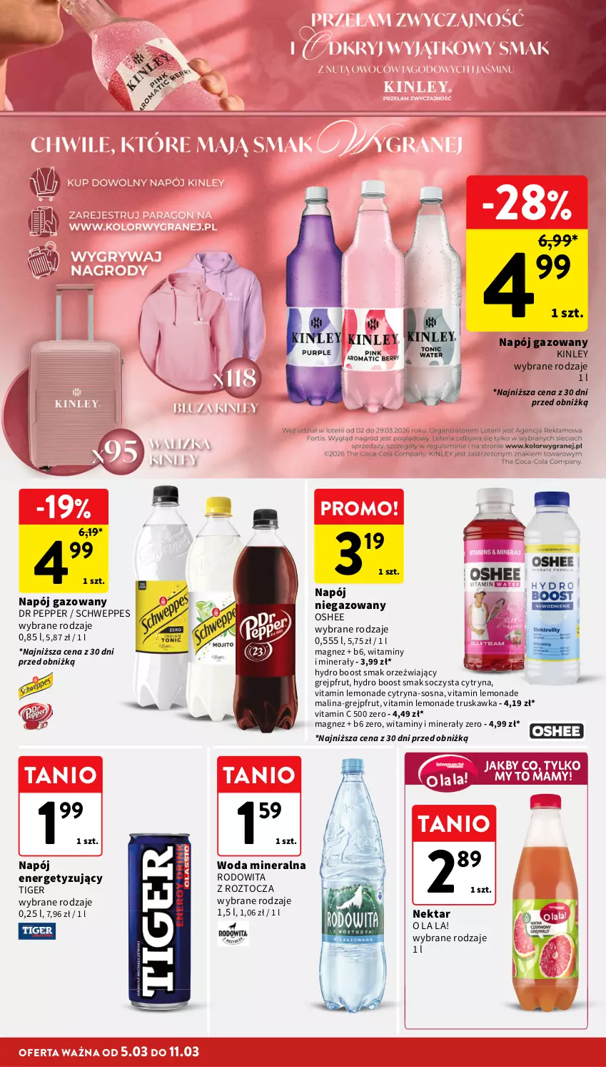 Gazetka promocyjna Intermarche - Gazetka promocyjna - ważna 05.03 do 11.03.2026 - strona 32 - produkty: Grejpfrut, Magnez, Napój, Napój gazowany, Napój niegazowany, Nektar, Oshee, Schweppes, Sos, Tiger, Woda, Woda mineralna