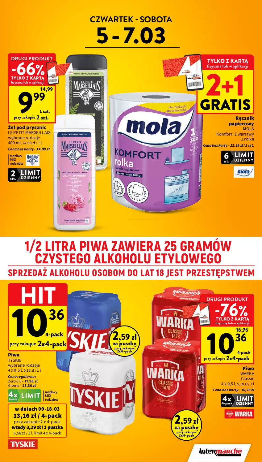 Gazetka promocyjna Intermarche - Gazetka promocyjna - ważna 05.03 do 11.03.2026 - strona 5 - produkty: Gra, Mars, Mola, Papier, Piwa, Piwo, Ręcznik, Tyskie, Warka