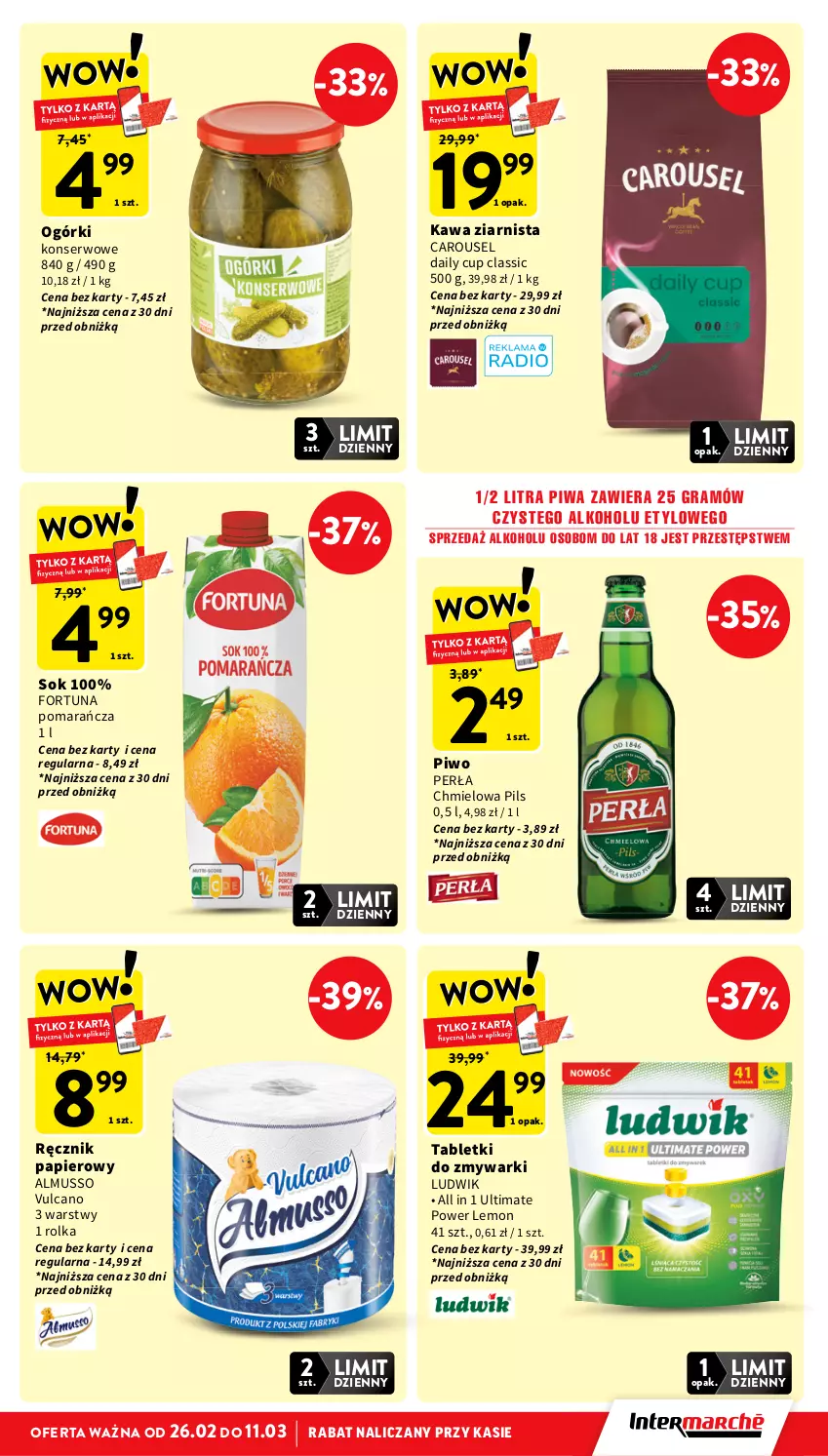 Gazetka promocyjna Intermarche - Gazetka promocyjna - ważna 05.03 do 11.03.2026 - strona 9 - produkty: Fortuna, Gra, Kawa, Kawa ziarnista, Ludwik, Mus, Papier, Perła, Piwa, Piwo, Ręcznik, Ser, Sok, Tablet, Tabletki do zmywarki, Zmywarki