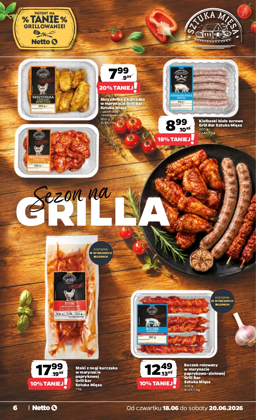 Gazetka promocyjna Netto - Od Czwartku - ważna 18.06 do 20.06.2026 - strona 6 - produkty: Boczek, Grill, Kiełbaski białe, Kurczak, Skrzydełka z kurczaka, Stek