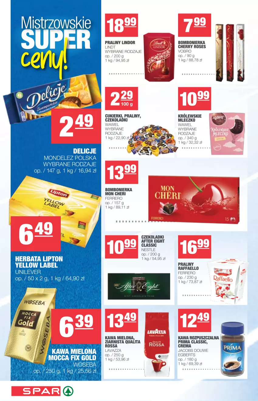 Gazetka promocyjna Spar - Eurospar - ważna 03.03 do 09.03.2021 - strona 6 - produkty: Delicje, Fa, Ferrero, Herbata, Jacobs, Kawa, Kawa mielona, Kawa rozpuszczalna, Lavazza, Lindor, Lindt, Lipton, Mleczko, Mocca Fix Gold, Praliny, Prima, Raffaello, Wawel, Woseba