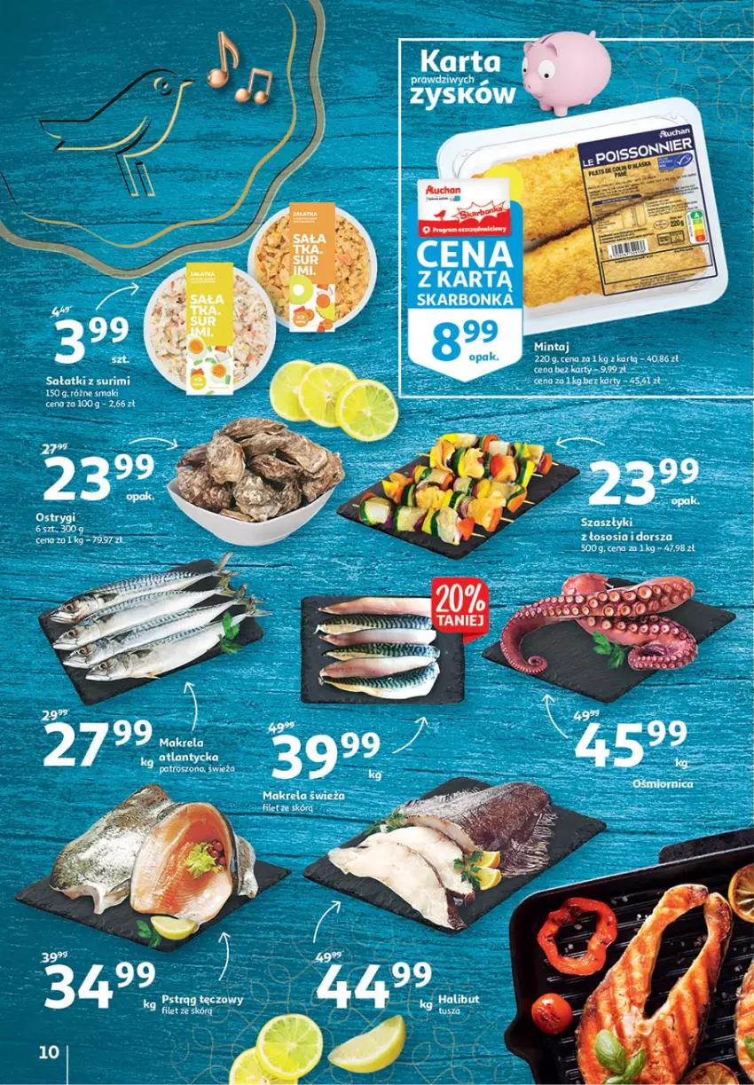 Gazetka promocyjna Auchan - 25 Urodziny #4 Hipermarkety - ważna 14.05 do 21.05.2021 - strona 10 - produkty: Dorsz, Mintaj, Pstrąg, Pstrąg tęczowy, Sałat, Sos, Surimi