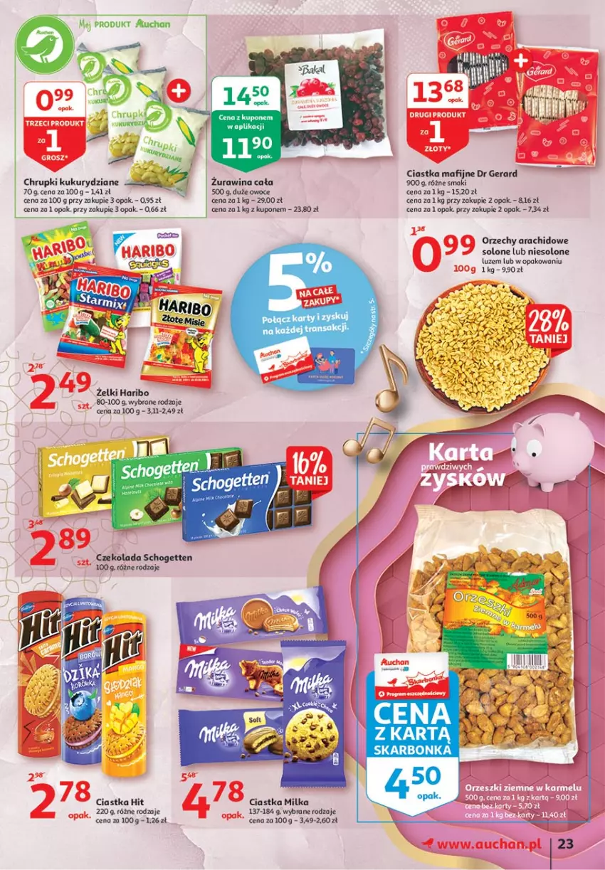 Gazetka promocyjna Auchan - 25 Urodziny #4 Hipermarkety - ważna 14.05 do 21.05.2021 - strona 23 - produkty: Chrupki, Ciastka, Czekolada, Dr Gerard, Haribo, Milka, Owoce, Schogetten