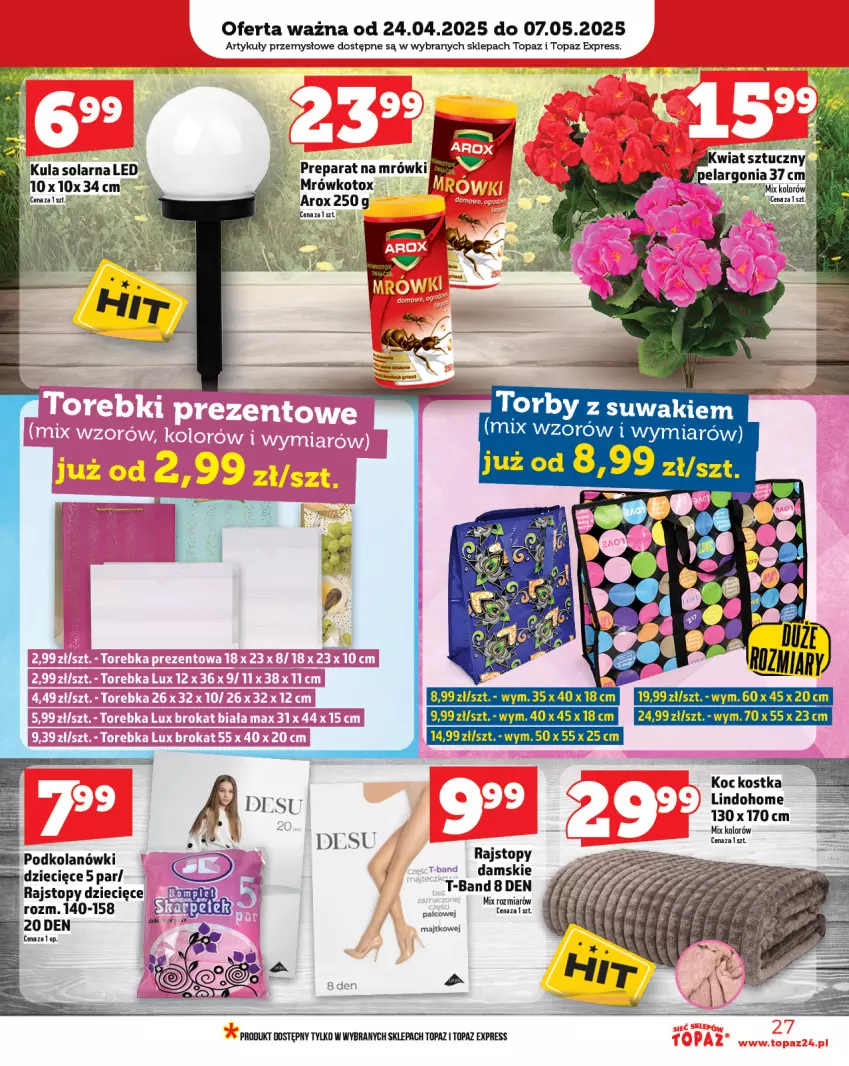 Gazetka promocyjna Topaz - Gazetka - ważna 24.04 do 30.04.2025 - strona 27 - produkty: Dzieci, Koc, Olej, Rajstopy, Top
