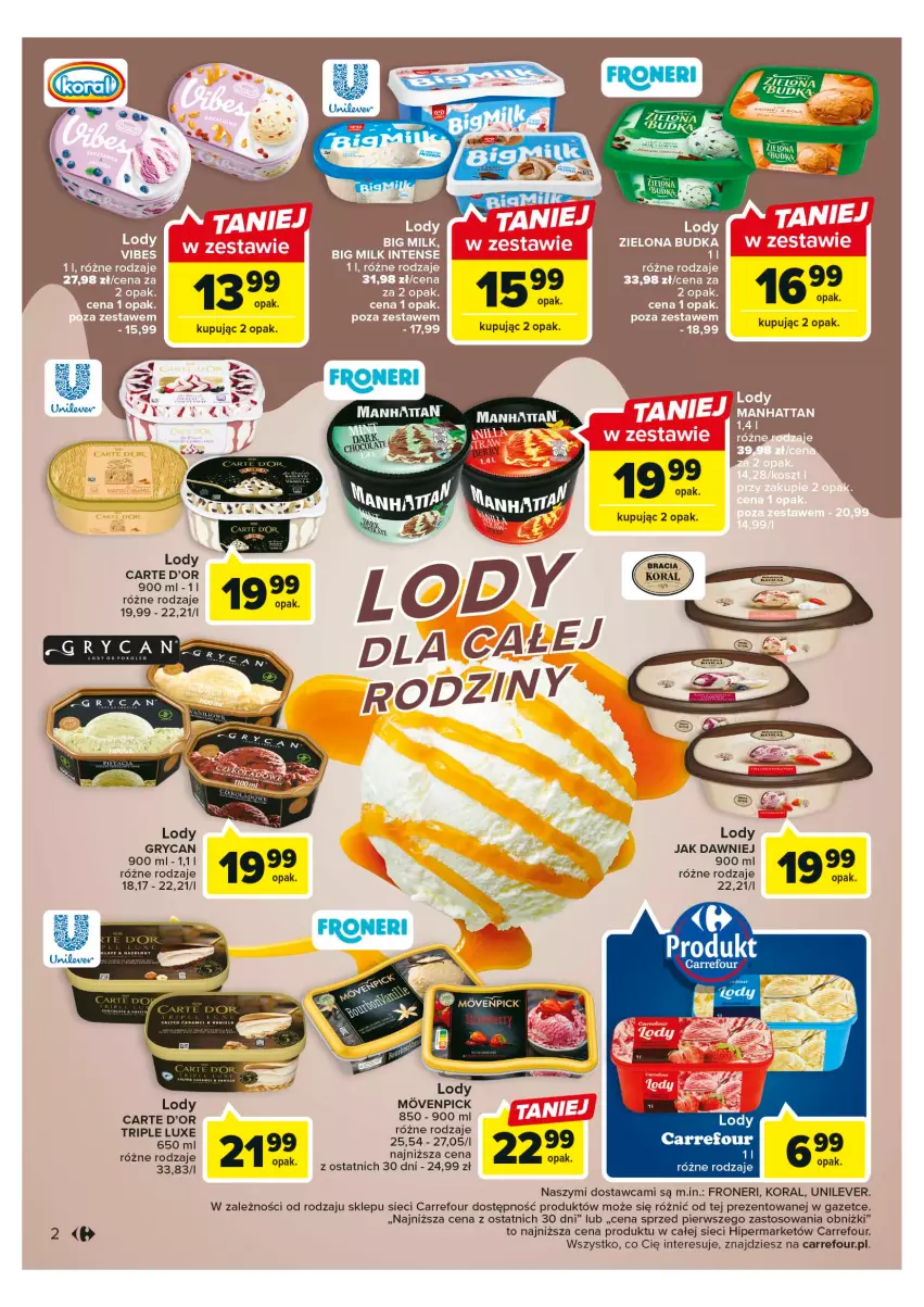 Gazetka promocyjna Carrefour - Gazetka Dla lodowych wyjadaczy - ważna 23.05 do 03.06.2023 - strona 2 - produkty: Big Milk, Carte d'Or, Lody, Pur