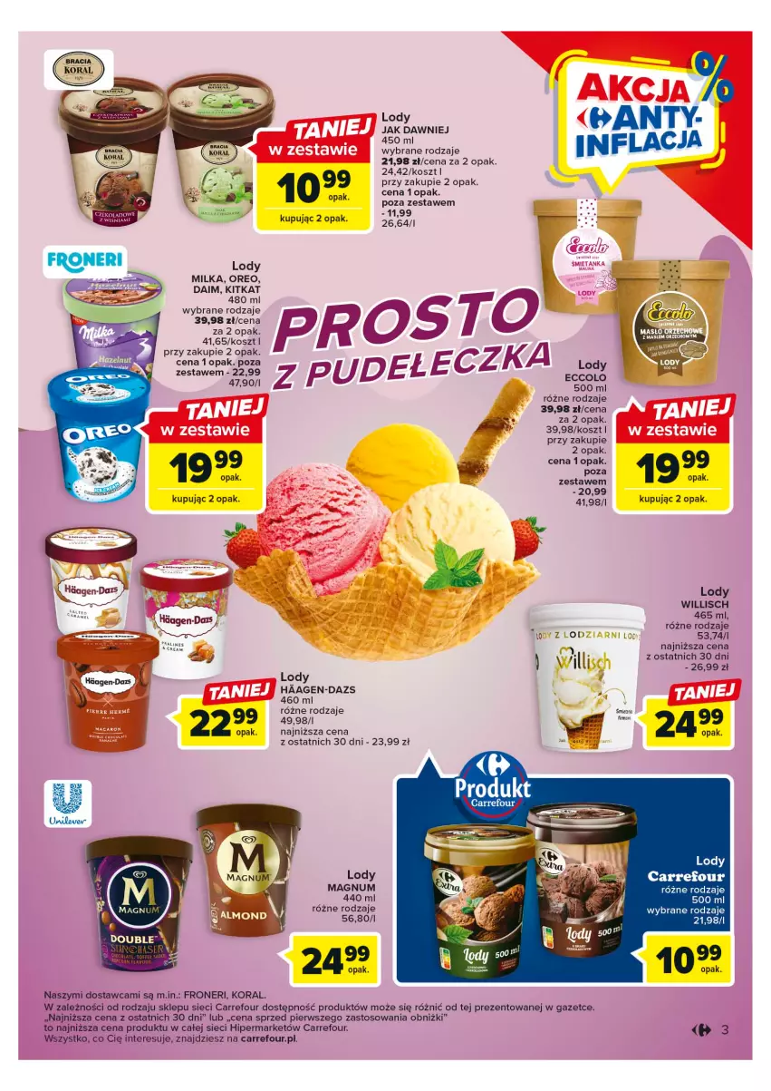 Gazetka promocyjna Carrefour - Gazetka Dla lodowych wyjadaczy - ważna 23.05 do 03.06.2023 - strona 3 - produkty: Kosz, Lody, Milka, Oreo