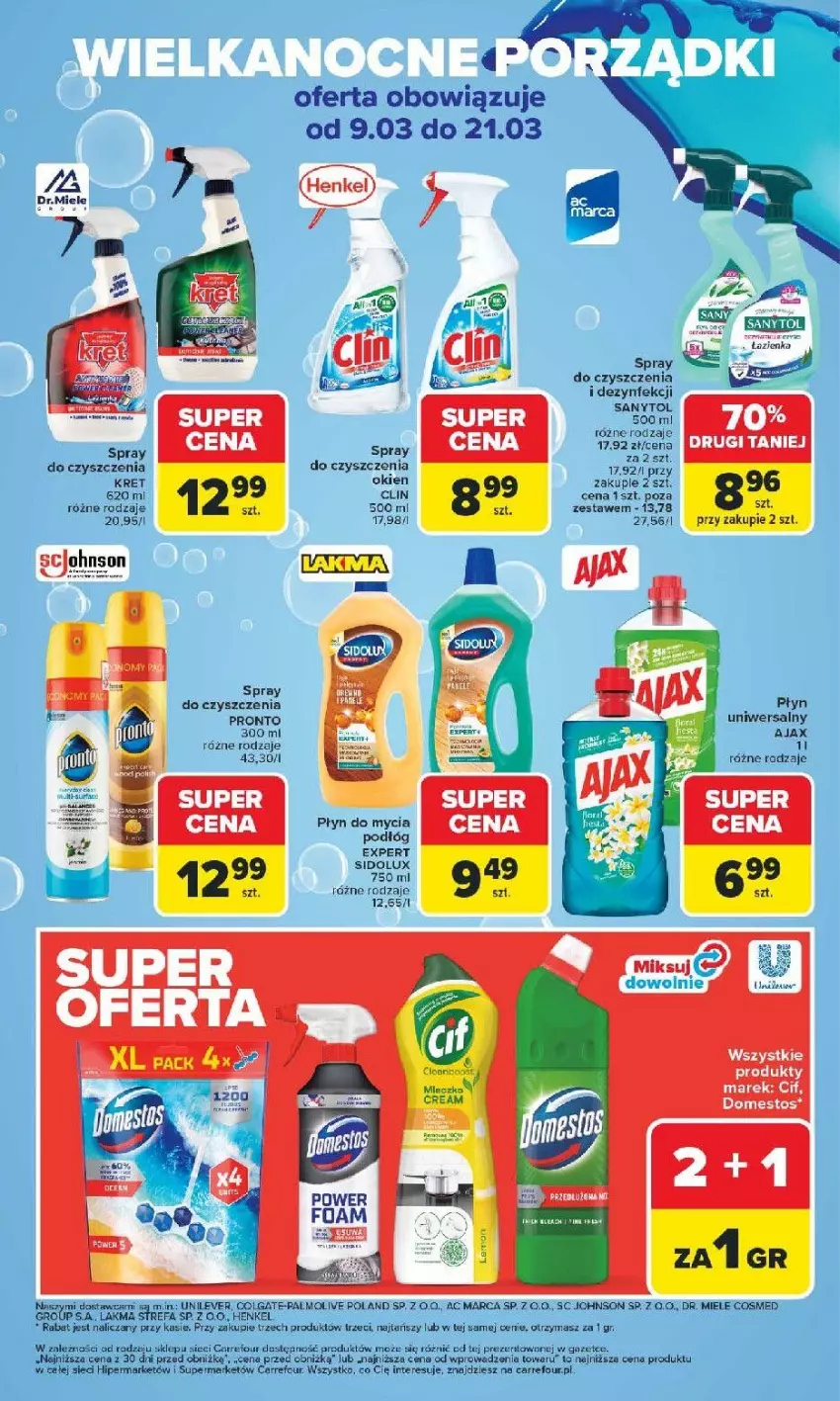 Gazetka promocyjna Carrefour - Gazetka Wielkanoc na błysk! - ważna 09.03 do 21.03.2026 - strona 5 - produkty: Ajax, Cif, Colgate, Domestos, Fa, Jagr, Kret, LG, Płyn do mycia, Pronto, Sidolux, Spray do czyszczenia