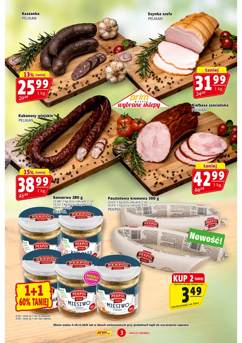 Gazetka promocyjna Prim Market - ważna 04.12 do 10.12.2025 - strona 3 - produkty: Fa, Kasza, Kaszanka, Pasztet, Pekpol, Ser, Szynka