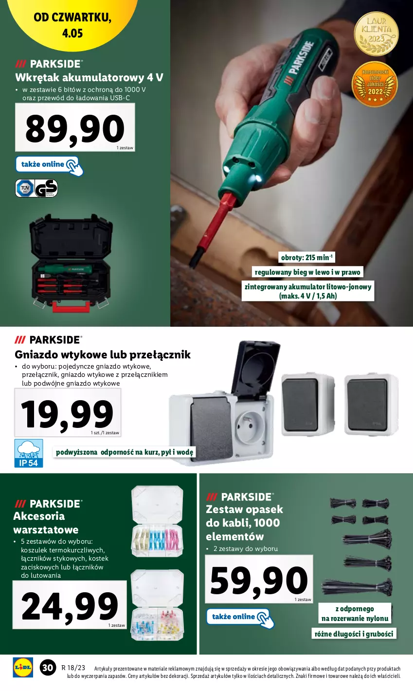 Gazetka promocyjna Lidl - GAZETKA - ważna 02.05 do 06.05.2023 - strona 38 - produkty: Akumulator, Kosz, Pasek, Por, Przewód, Stek, Wkręt, Wkrętak akumulatorowy