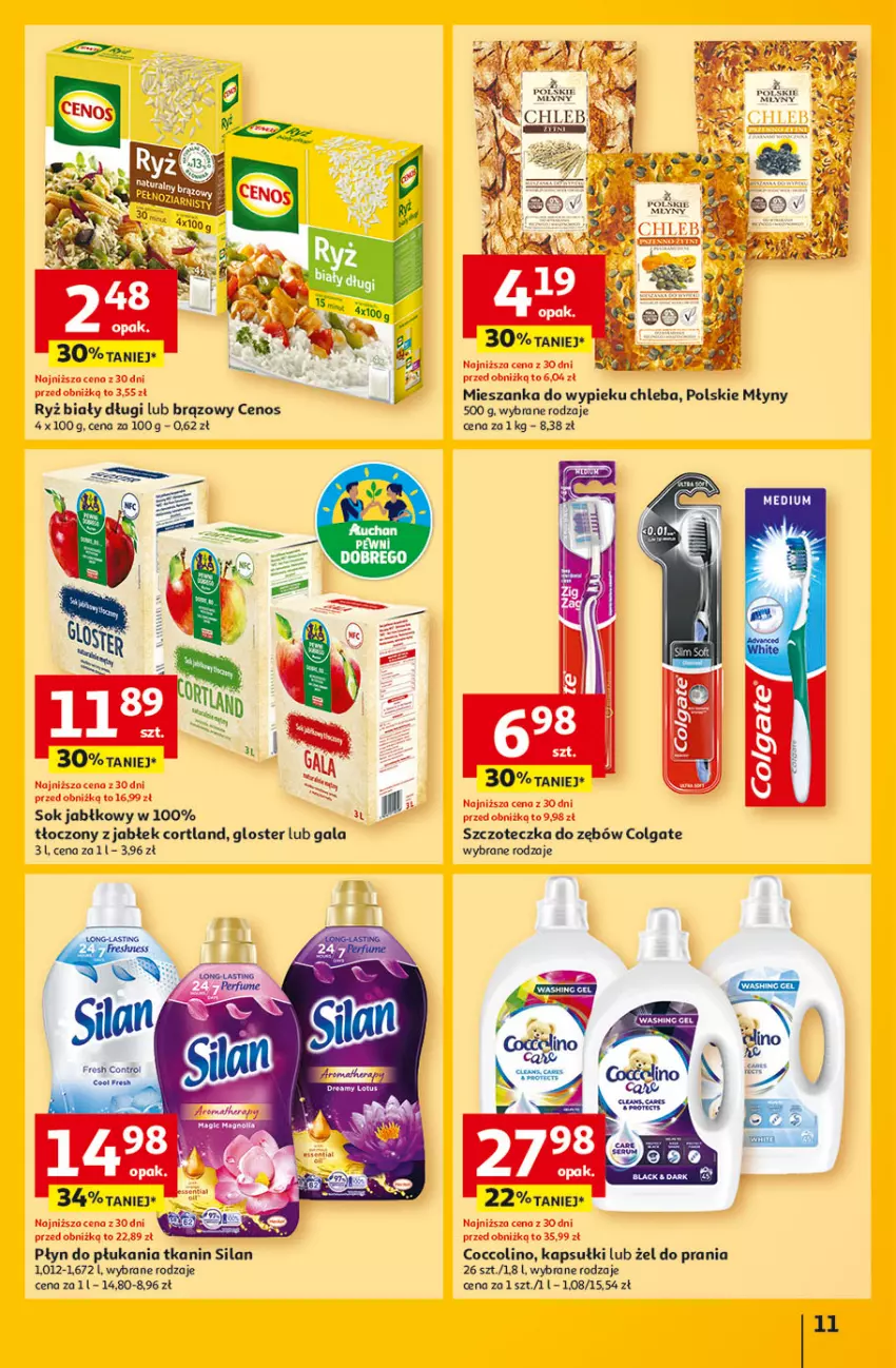 Gazetka promocyjna Auchan - Pewność Niskich Cen Hipermarket - ważna 27.02 do 05.03.2025 - strona 13 - produkty: Cenos, Chleb, Coccolino, Colgate, Gala, LG, Płyn do płukania, Polskie Młyny, Ryż, Ryż biały, Silan, Sok, Sok jabłkowy, Szczoteczka, Szczoteczka do zębów