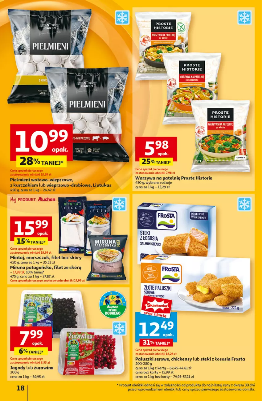 Gazetka promocyjna Auchan - Pewność Niskich Cen Hipermarket - ważna 27.02 do 05.03.2025 - strona 20 - produkty: Fa, Frosta, Jagody, Kurczak, Mintaj, Miruna, Ser, Sos, Stek, Tago, Warzywa