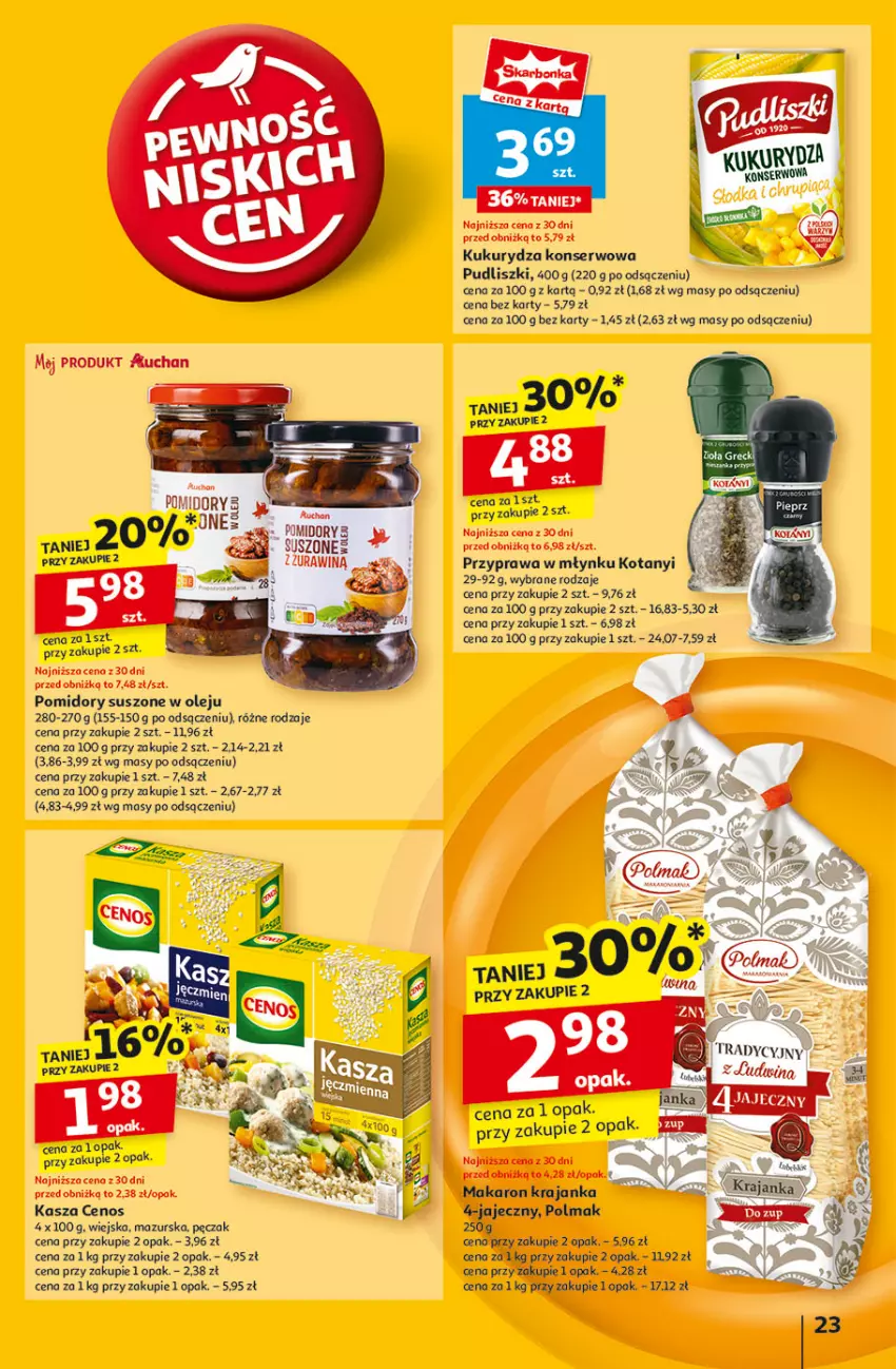 Gazetka promocyjna Auchan - Pewność Niskich Cen Hipermarket - ważna 27.02 do 05.03.2025 - strona 25 - produkty: Cenos, Kasza, Kukurydza, Kukurydza konserwowa, Makaron, Olej, Olma, Pomidory, Pudliszki, Ser