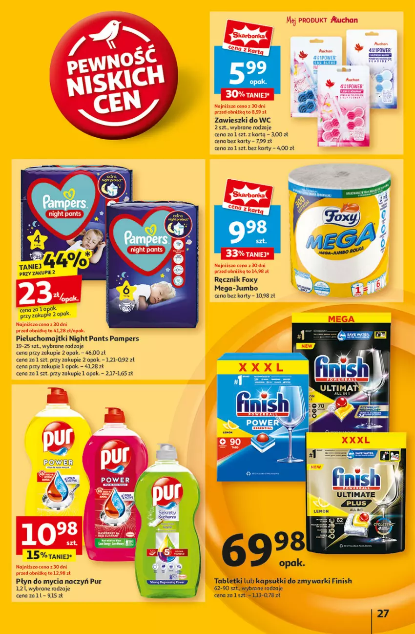 Gazetka promocyjna Auchan - Pewność Niskich Cen Hipermarket - ważna 27.02 do 05.03.2025 - strona 29 - produkty: Do mycia naczyń, Fa, Finish, Foxy, Majtki, Pampers, Pieluchomajtki, Płyn do mycia, Płyn do mycia naczyń, Por, Pur, Tablet, Zawieszki, Zmywarki