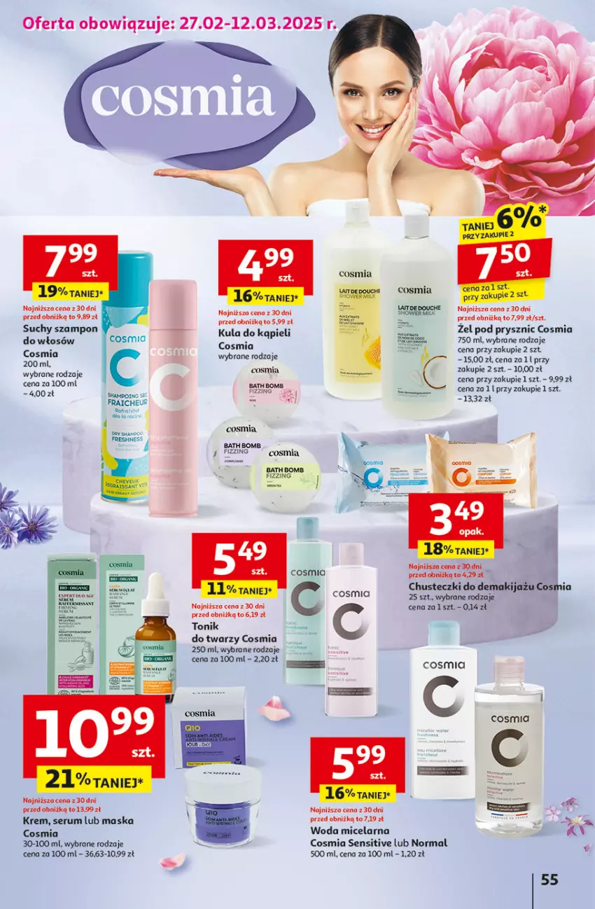 Gazetka promocyjna Auchan - Pewność Niskich Cen Hipermarket - ważna 27.02 do 05.03.2025 - strona 63 - produkty: Chusteczki, Kula do kąpieli, Maska, Por, Rum, Ser, Serum, Suchy szampon, Szampon, Tonik, Woda, Woda micelarna