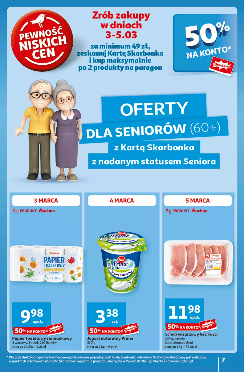 Gazetka promocyjna Auchan - Pewność Niskich Cen Hipermarket - ważna 27.02 do 05.03.2025 - strona 7 - produkty: Jogurt, Jogurt naturalny, Kotlet, Papier, Papier toaletowy, Rum, Schab wieprzowy