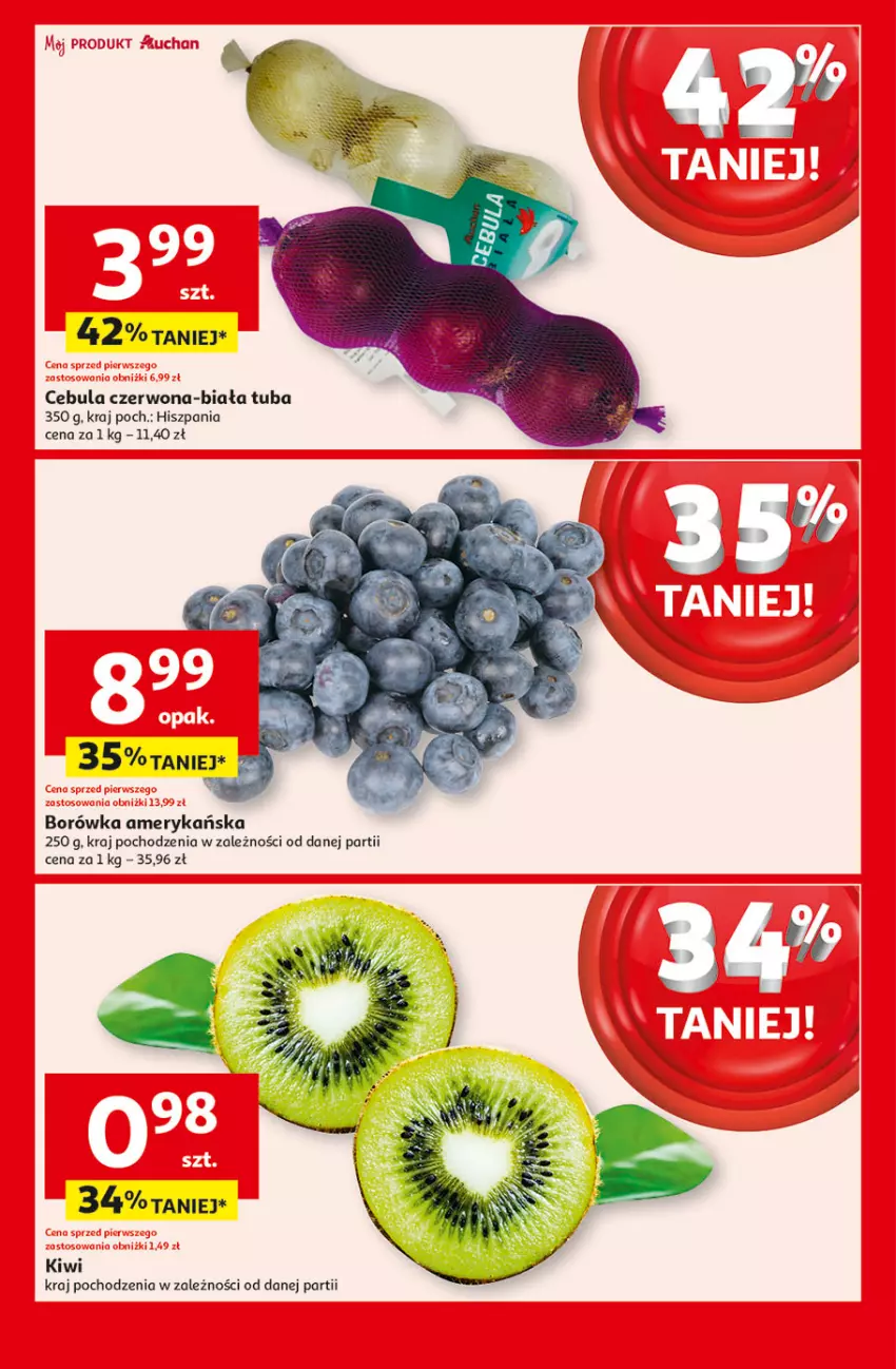 Gazetka promocyjna Auchan - Pewność Niskich Cen Hipermarket - ważna 27.02 do 05.03.2025 - strona 9 - produkty: Borówka, Borówka amerykańska, Cebula, Cebula czerwona, Kiwi