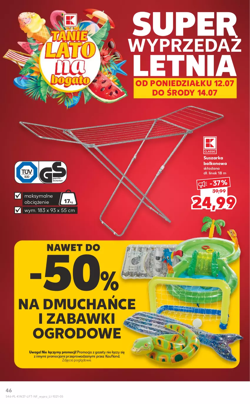 Gazetka promocyjna Kaufland - OFERTA TYGODNIA - ważna 08.07 do 14.07.2021 - strona 46 - produkty: Suszarka, Suszarka balkonowa, Waga