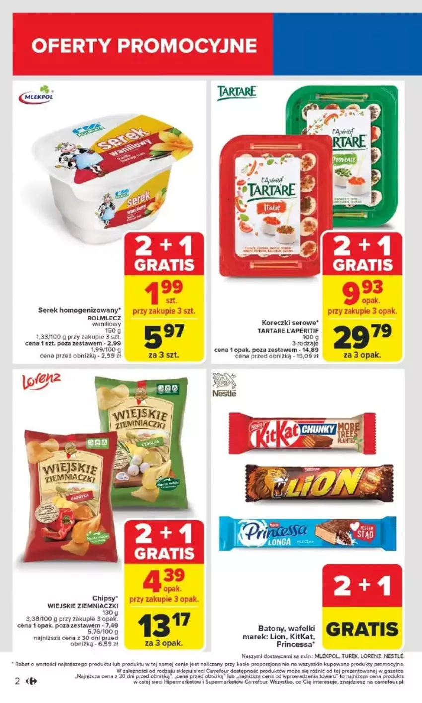 Gazetka promocyjna Carrefour - ważna 10.02 do 15.02.2025 - strona 12 - produkty: Baton, Chipsy, Gra, Lion, Lorenz, Por, Rolmlecz, Ser, Serek, Serek homogenizowany, Tarta, Tartare