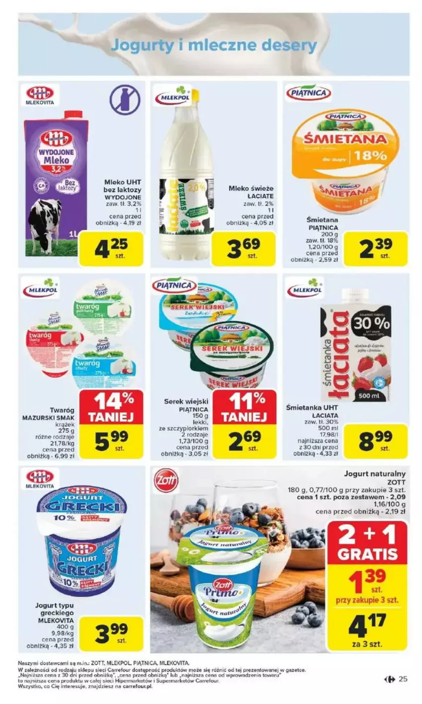 Gazetka promocyjna Carrefour - ważna 10.02 do 15.02.2025 - strona 18 - produkty: Deser, Gra, Jogurt, Jogurt naturalny, Mleko, Piątnica, Ser, Serek, Serek wiejski, Twaróg, Zott