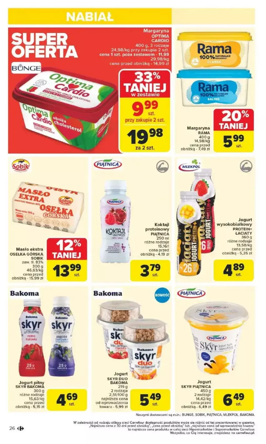 Gazetka promocyjna Carrefour - ważna 10.02 do 15.02.2025 - strona 19 - produkty: Bakoma, Jogurt, Jogurt pitny, Margaryna, Masło, Piątnica, Sok