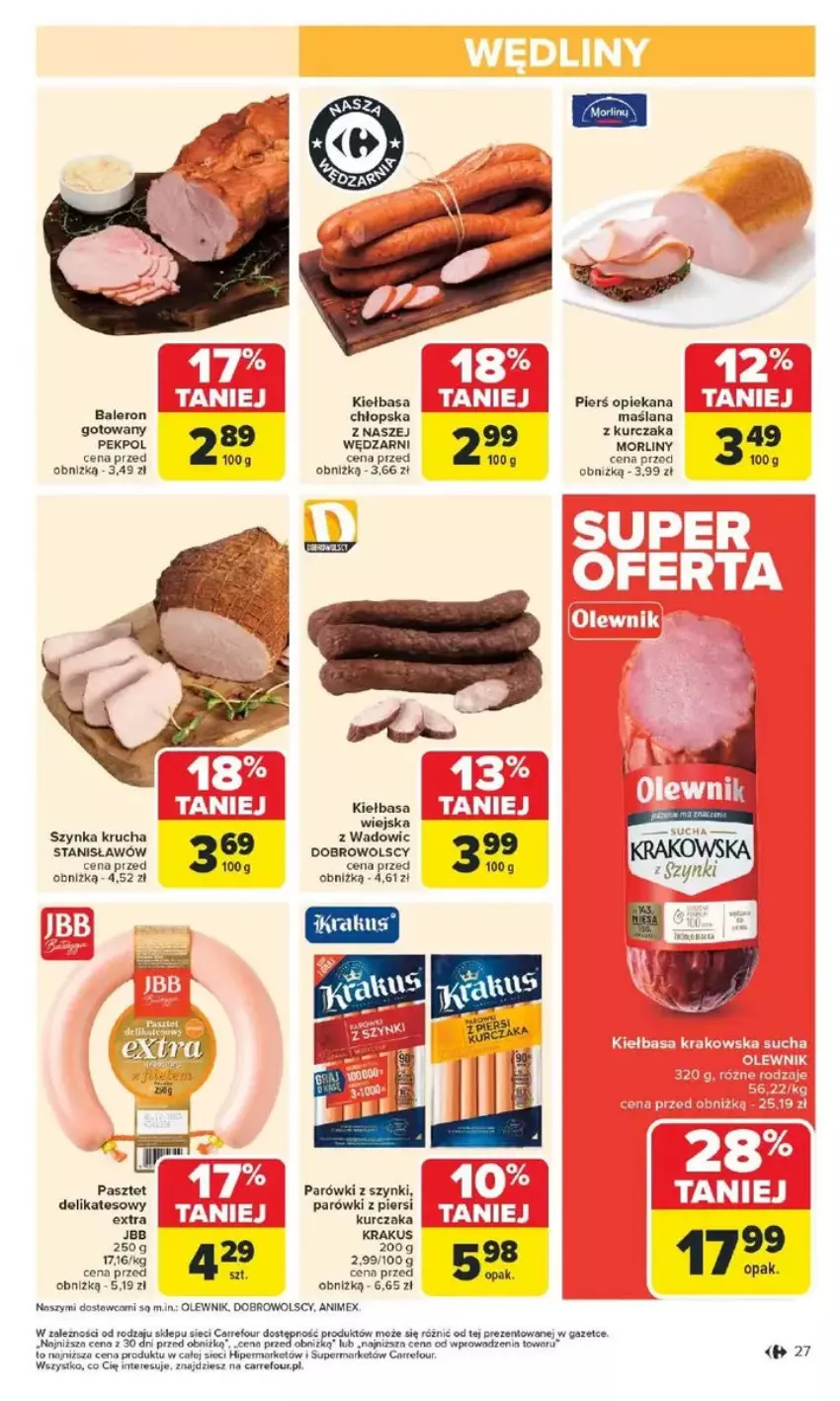 Gazetka promocyjna Carrefour - ważna 10.02 do 15.02.2025 - strona 20 - produkty: Kiełbasa, Krakus, Kurczak, LANA, Olewnik, Parówki, Parówki z szynki, Pasztet, Pekpol, Szynka