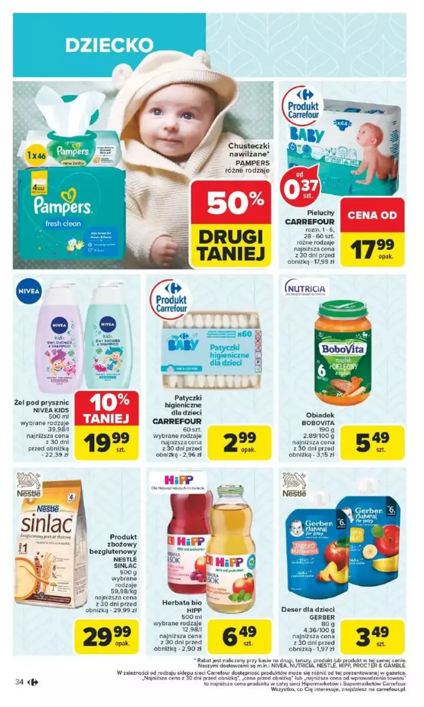 Gazetka promocyjna Carrefour - ważna 10.02 do 15.02.2025 - strona 28 - produkty: Chusteczki, Chusteczki nawilzane, Deser, Dzieci, Gerber, Herbata, HiPP, Nivea, Pampers, Ser, Sinlac