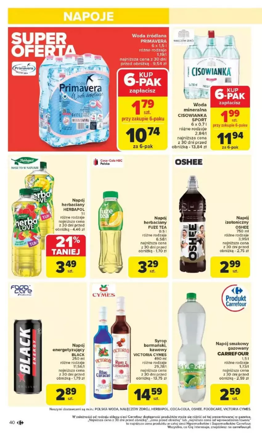 Gazetka promocyjna Carrefour - ważna 10.02 do 15.02.2025 - strona 35 - produkty: Cisowianka, Coca-Cola, Fa, Herbapol, Lack, LANA, Napój, Oshee, Por, Sport, Syrop, Woda, Woda mineralna