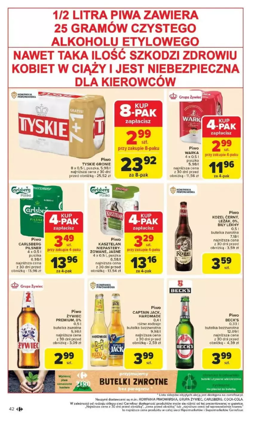 Gazetka promocyjna Carrefour - ważna 10.02 do 15.02.2025 - strona 37 - produkty: Captain Jack, Carlsberg, Coca-Cola, Gra, Kasztelan, Kozel, Piec, Piwa, Piwo, Tyskie, Warka