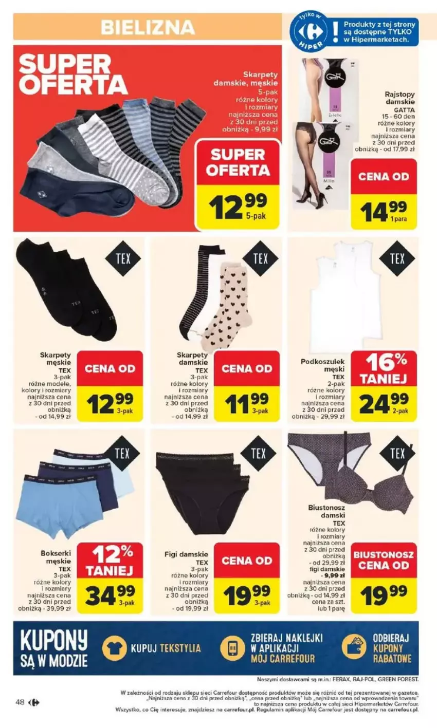 Gazetka promocyjna Carrefour - ważna 10.02 do 15.02.2025 - strona 43 - produkty: Biustonosz, Bokserki, Figi, Gatta, Karp, Kosz, Podkoszulek, Rajstopy, Ser, Top