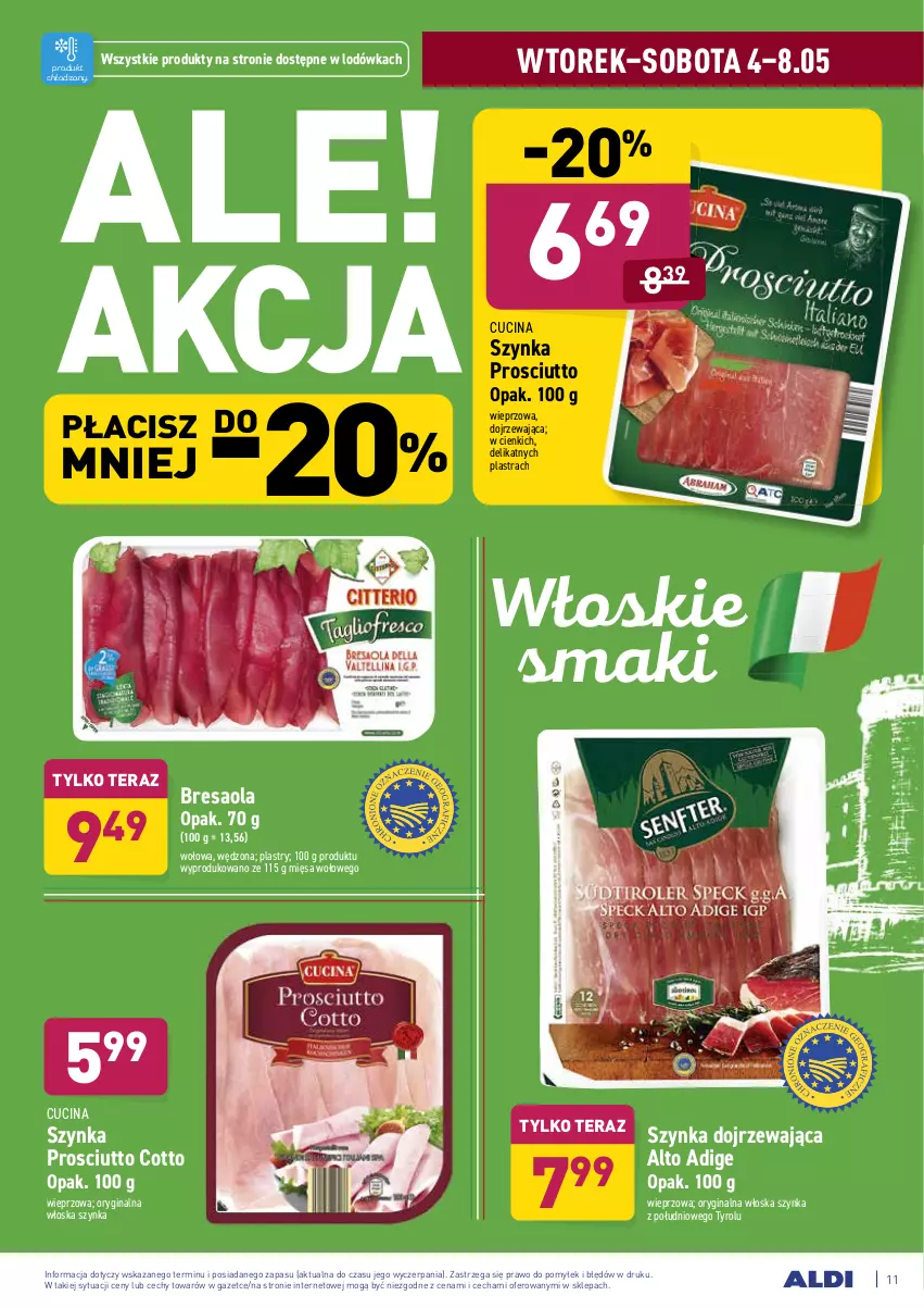 Gazetka promocyjna Aldi - ważna 04.05 do 08.05.2021 - strona 11 - produkty: Bresaola, Gin, Lodówka, Prosciutto, Szynka, Tera